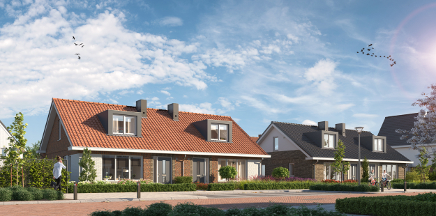 Vooraanzicht van de huizen nummers 38 tm 41