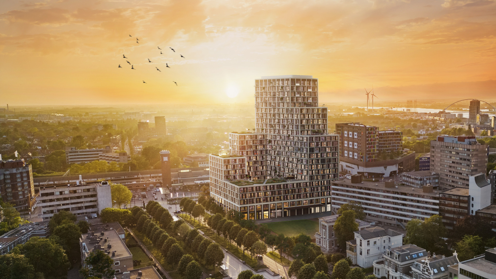 Impressie beeld van het project Metterswane in Nijmegen, vanaf vogelvlucht te zien