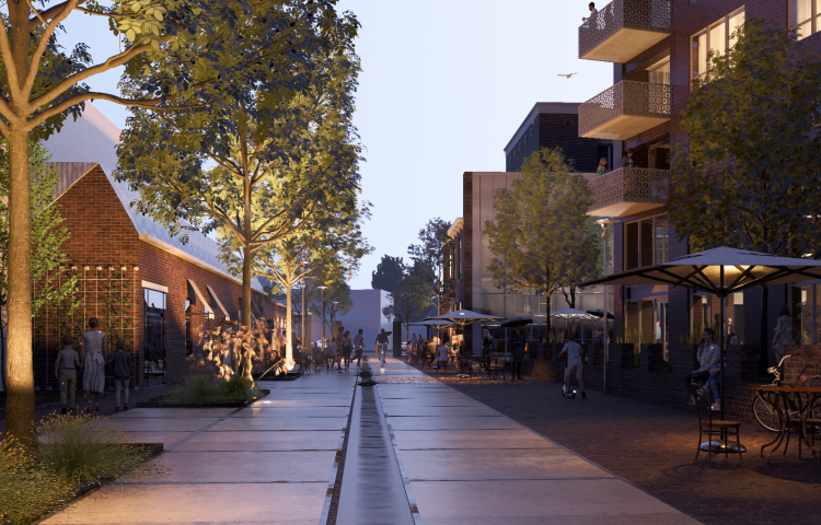Inkijk in de straat van het Dikkersproject in Hengelo, gegenereerd door de AI
