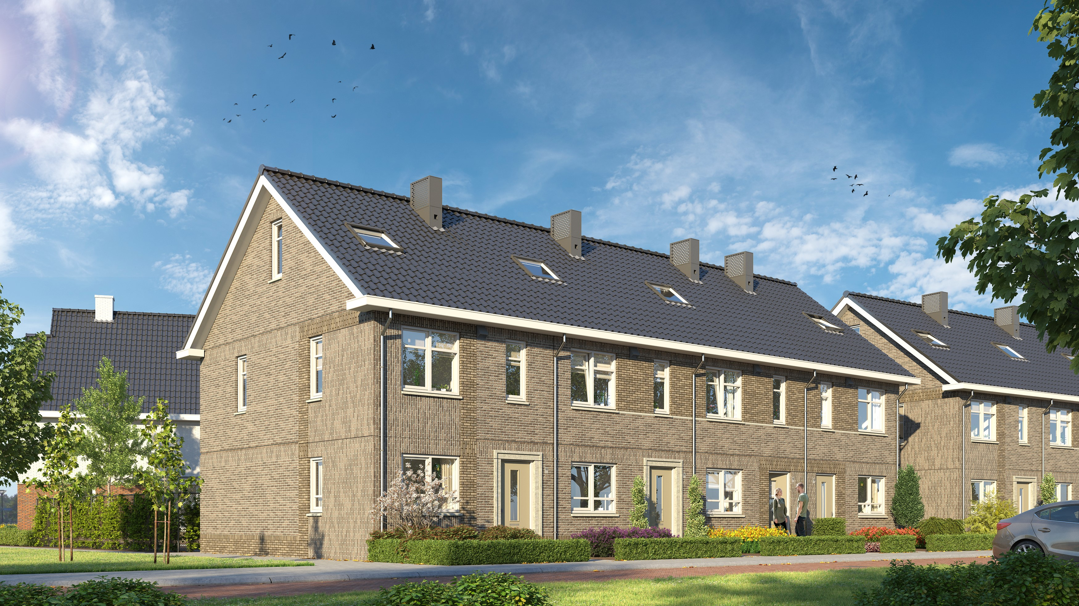Aanzicht op de hoek van de huizen in Berghorst nummers 13 tm 16